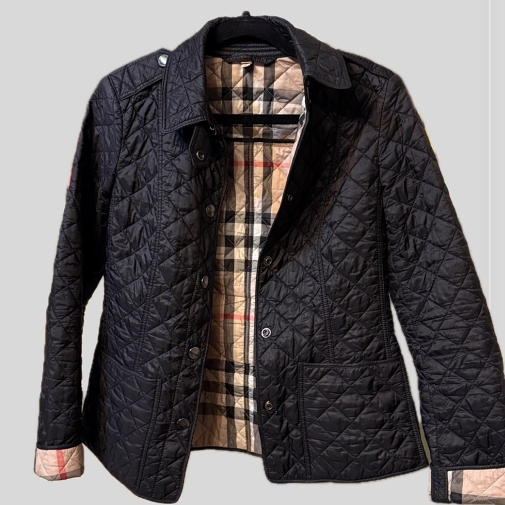 Burberry Brit Quilted Jacket with Plaid Design